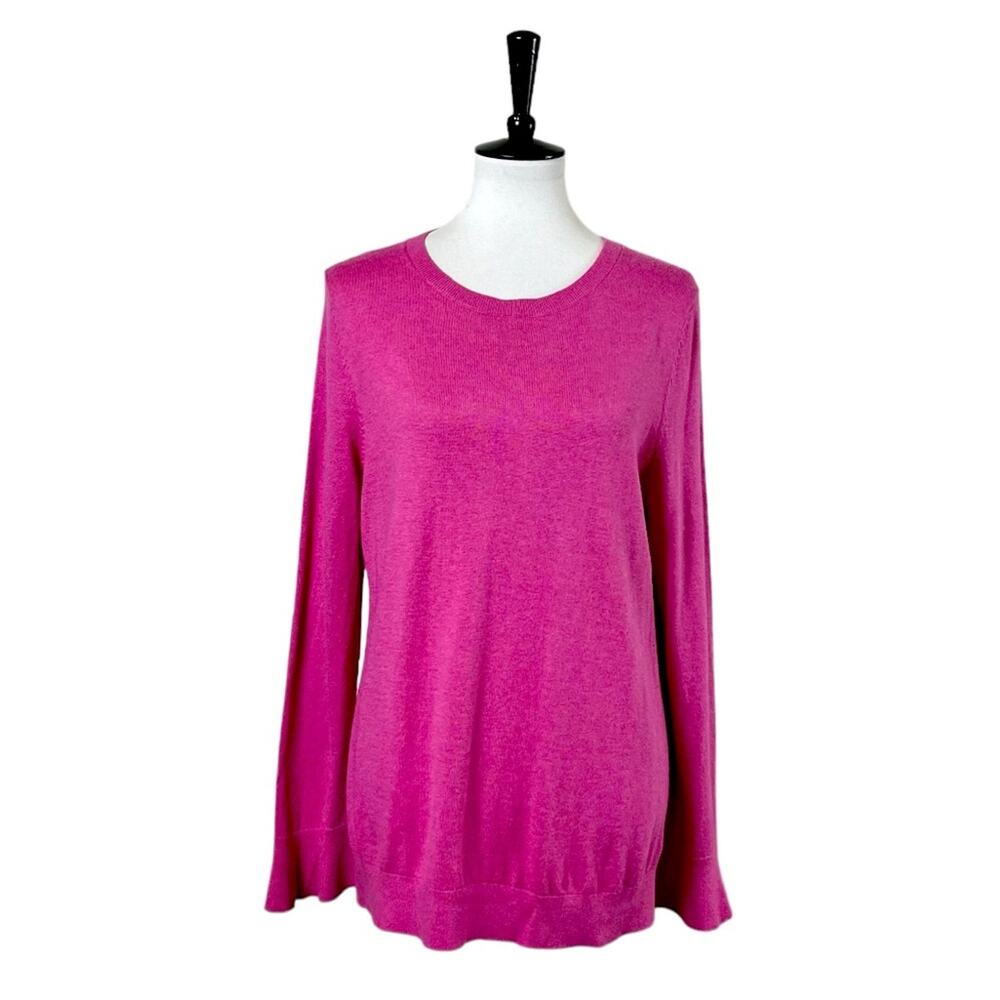Talbots Sweater Ruffle Flared Sleeve Scoop Neck Hot Pink Women’s Size Large